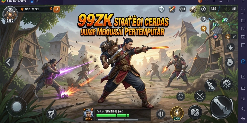 Tampilan utama gameplay 99ZK menampilkan pertempuran strategi penuh aksi.