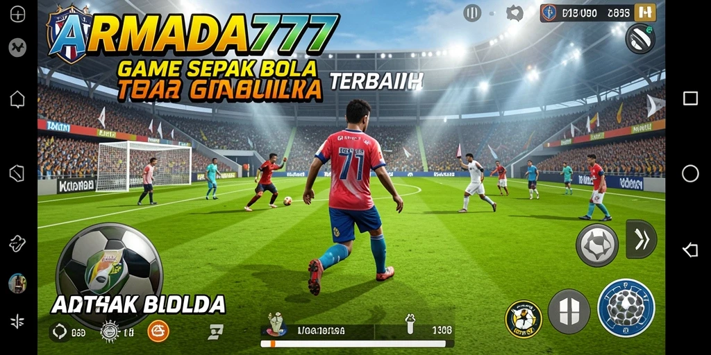 Tangkapan layar utama ARMADA777 menunjukkan aksi seru dalam pertandingan sepak bola.
