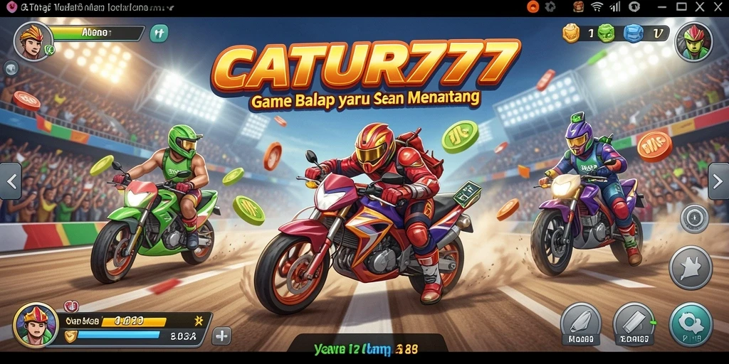Tampilan gameplay CATUR777 dengan balapan penuh aksi dan kendaraan cepat.