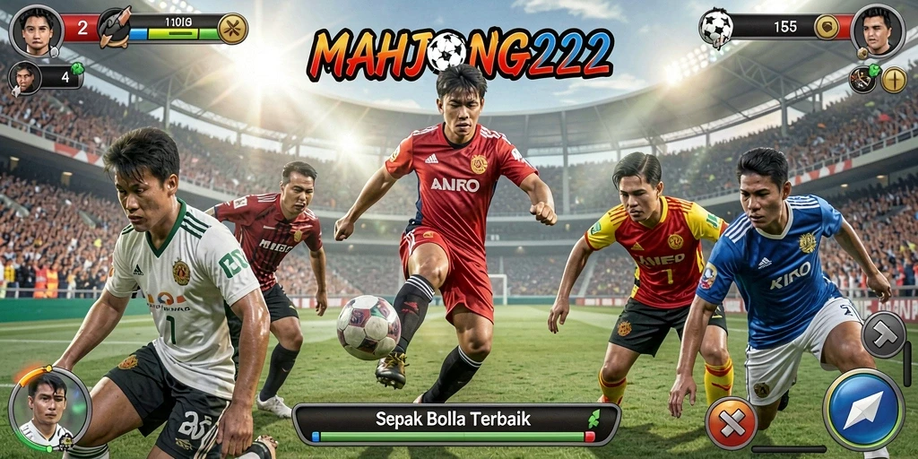 Screenshot MAHJONG222 menampilkan aksi seru dalam permainan sepak bola.