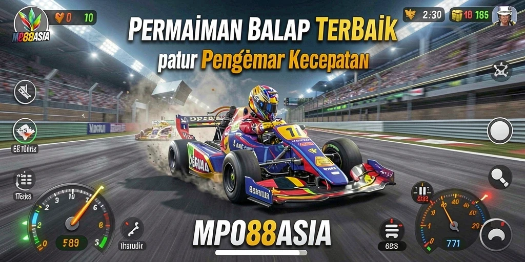 Screenshot MPO88ASIA menampilkan aksi balap penuh adrenalin dengan kendaraan yang fantastis.