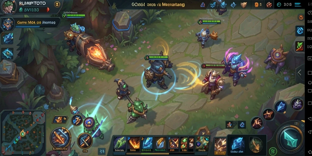 Tampilan gameplay menegangkan dalam RUMPITOTO di arena pertempuran MOBA.
